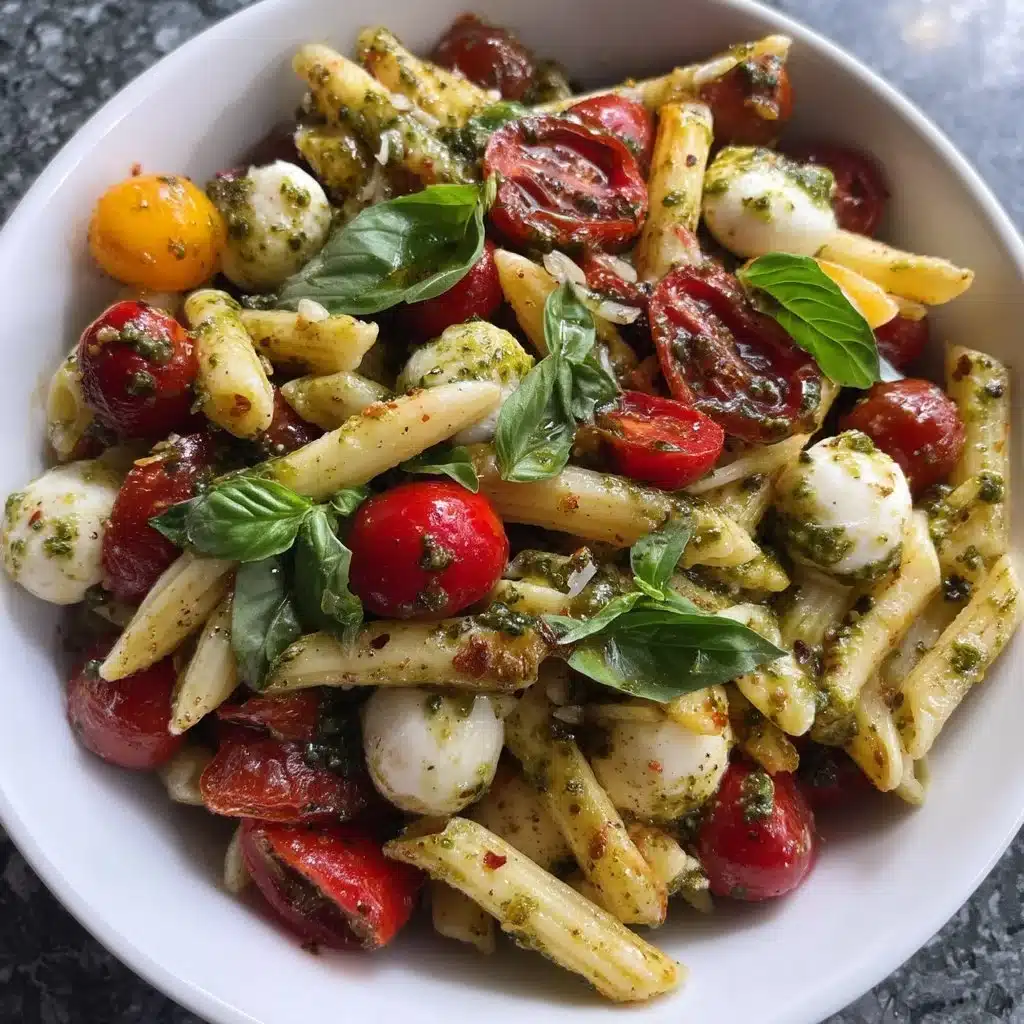 Caprese Pesto Pasta Salad with Roasted Tomatoes