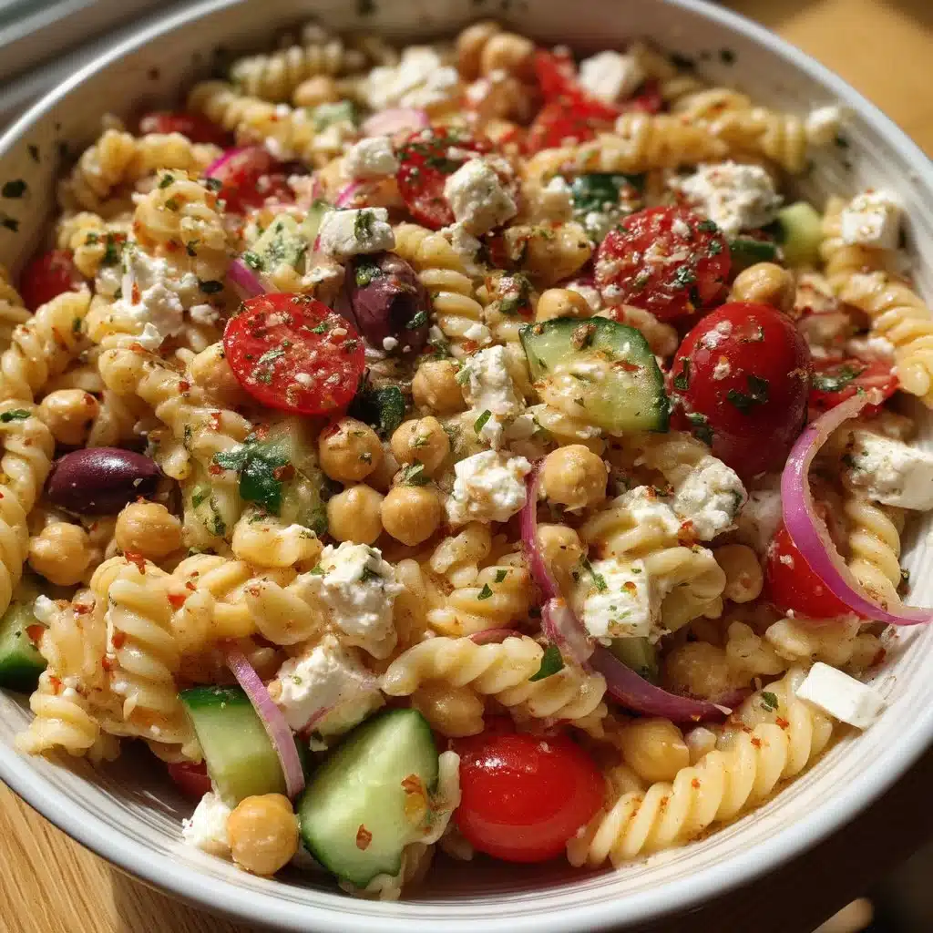 Greek Pasta Salad with Chickpeas and Feta