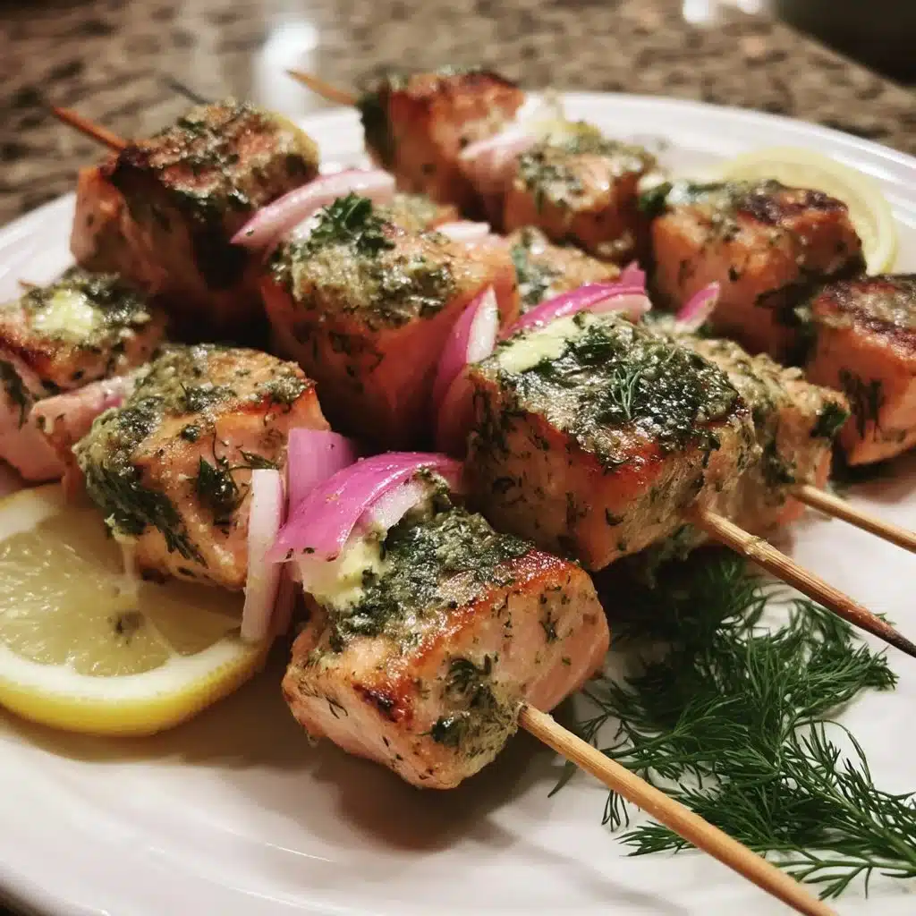 Grilled Salmon Kabobs with Lemon-Dill Butter