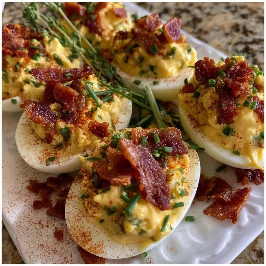Herb & Dijon Deviled Eggs with Crispy Bacon