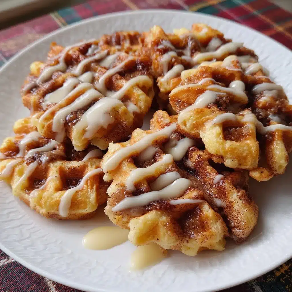 Mini Cinnamon Roll Waffles with Cream Cheese Drizzle