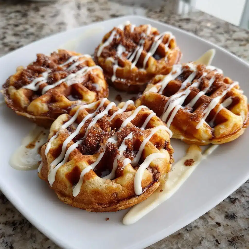 Mini Cinnamon Roll Waffles with Cream Cheese Drizzle