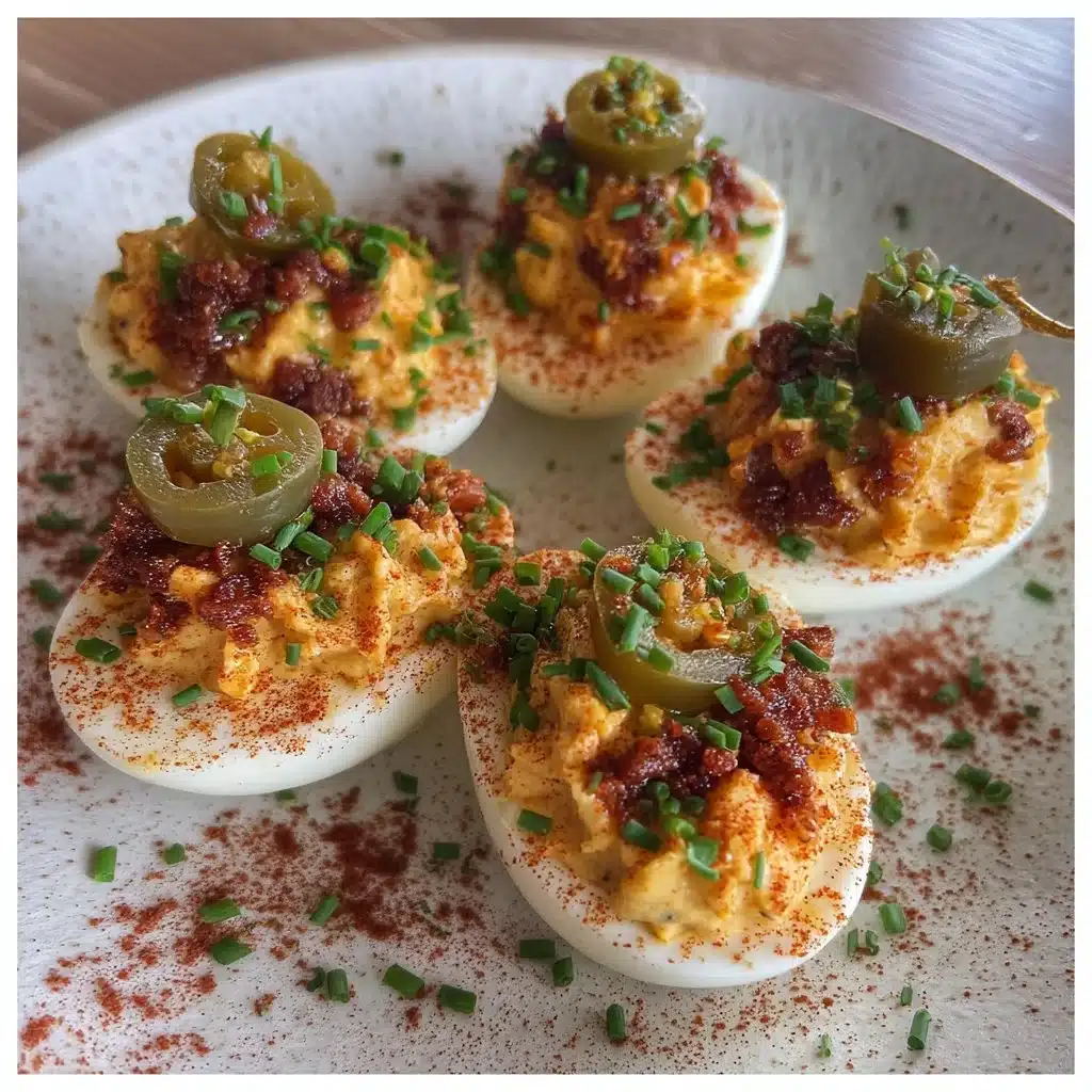 Smoked Paprika Deviled Eggs with Pickled Jalapenos
