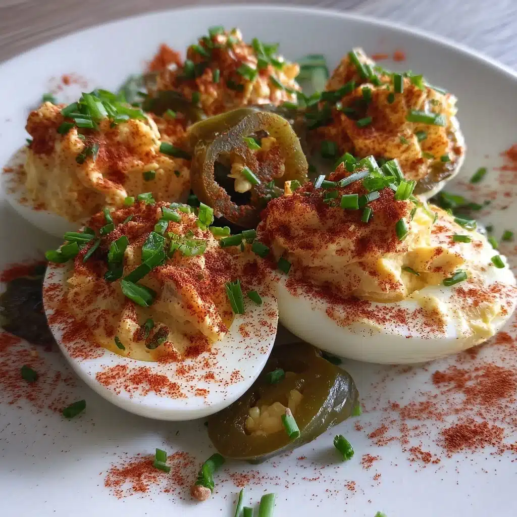 Smoked Paprika Deviled Eggs with Pickled Jalapenos