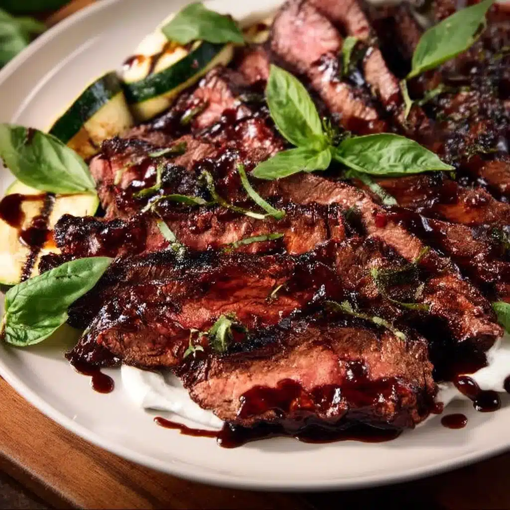 Balsamic Flank Steak with Grilled Zucchini and Whipped Feta