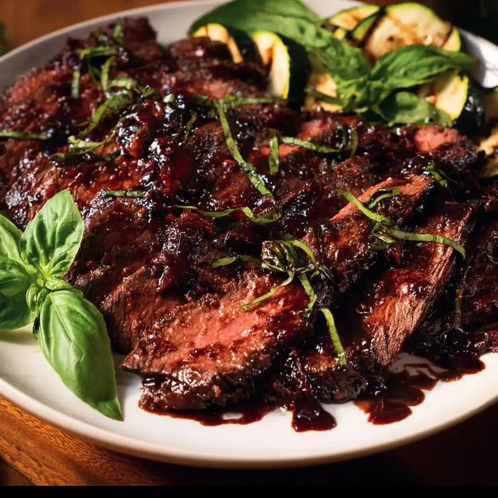 Balsamic Flank Steak with Grilled Zucchini and Whipped Feta
