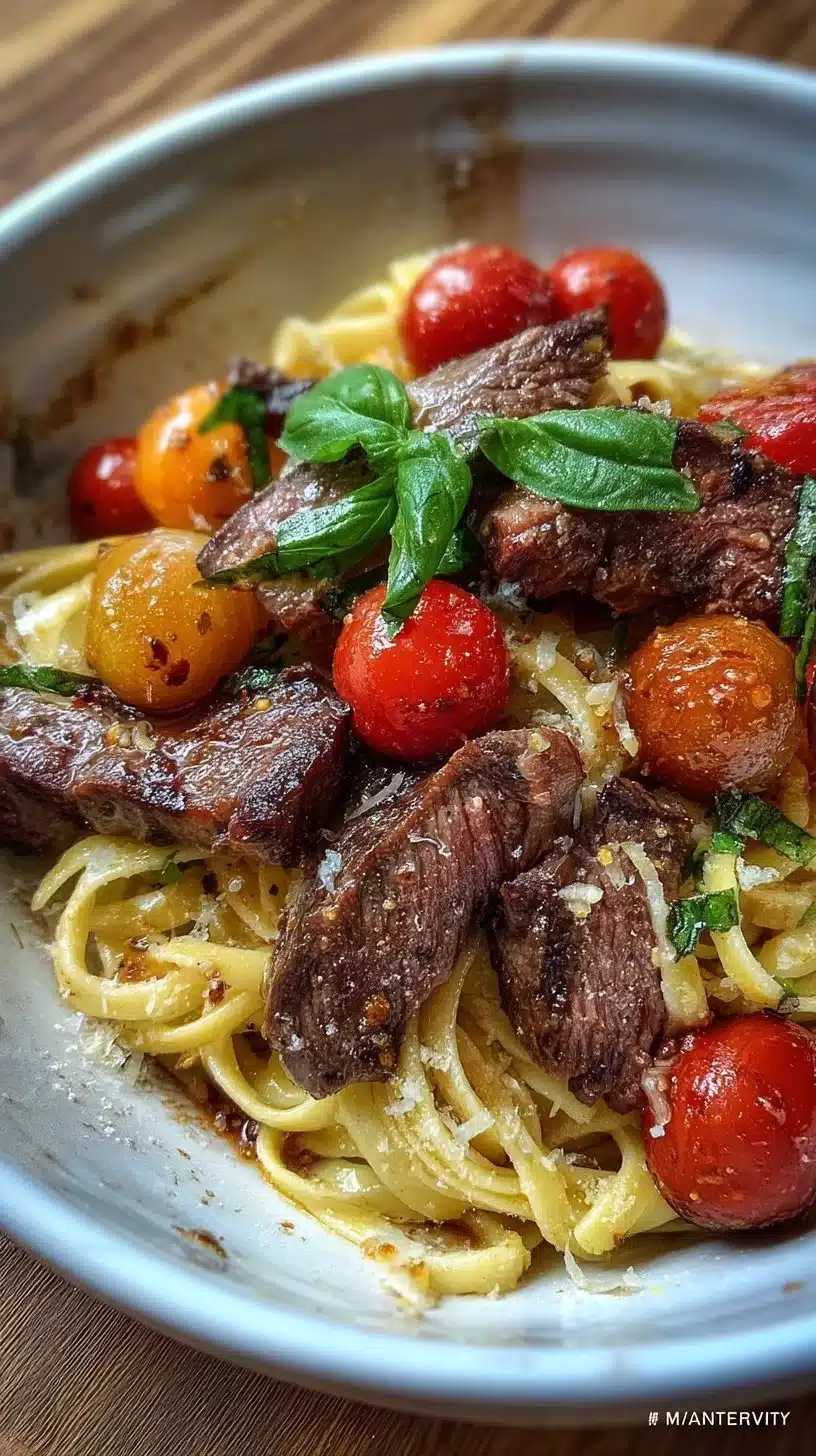 Balsamic Steak Pasta with Burst Tomatoes