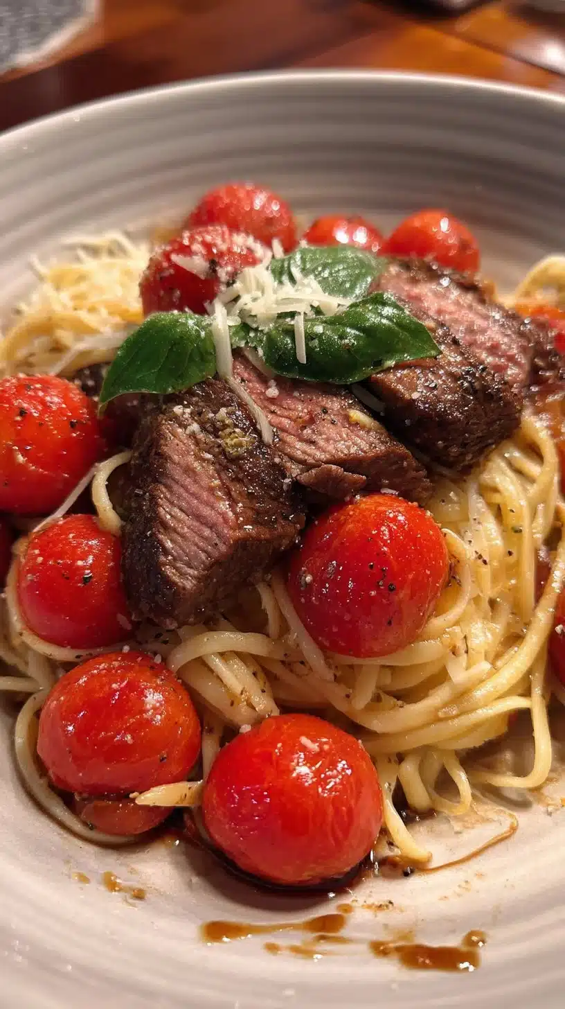 Balsamic Steak Pasta with Burst Tomatoes