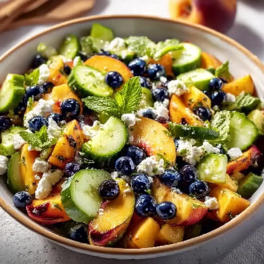 Blueberry Peach Feta Salad has the perfect balance of sweet, salty, and fresh flavors! Tossed in a lemon…