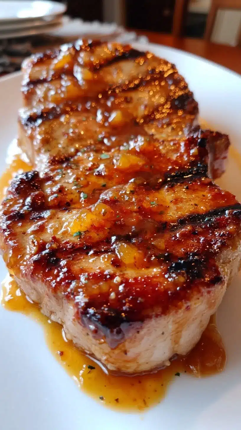 Brown Sugar Grilled Pork Chops with Peach Glaze