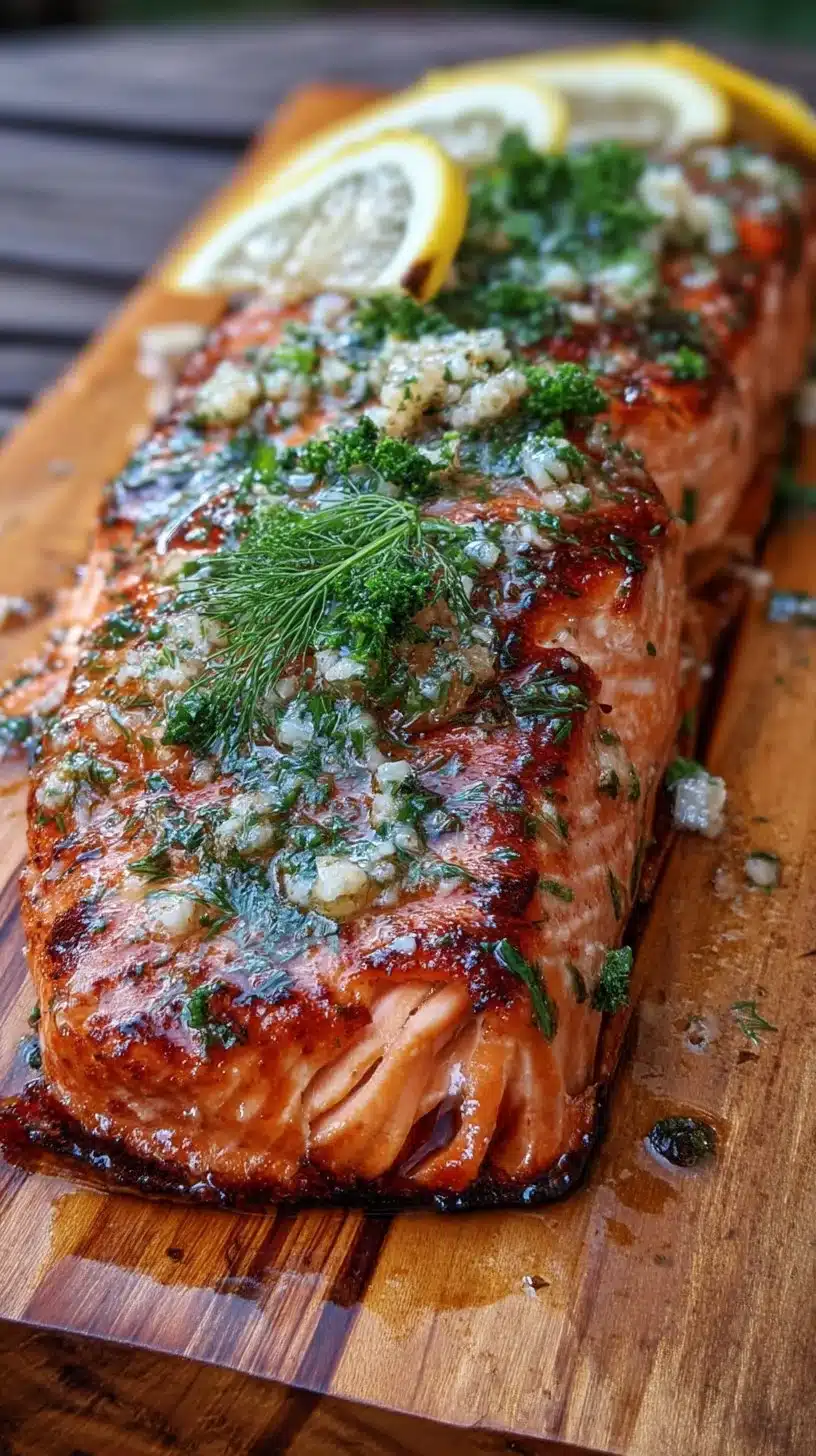 Cedar Plank BBQ Salmon with Lemon Herb Butter