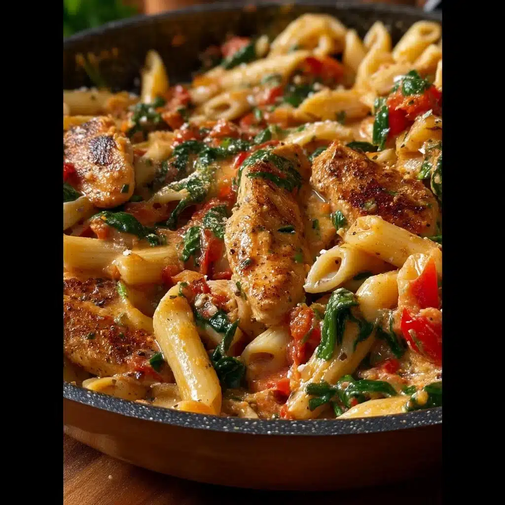 Chicken Penne Pasta with Bacon and Spinach in Creamy Tomato Sauce