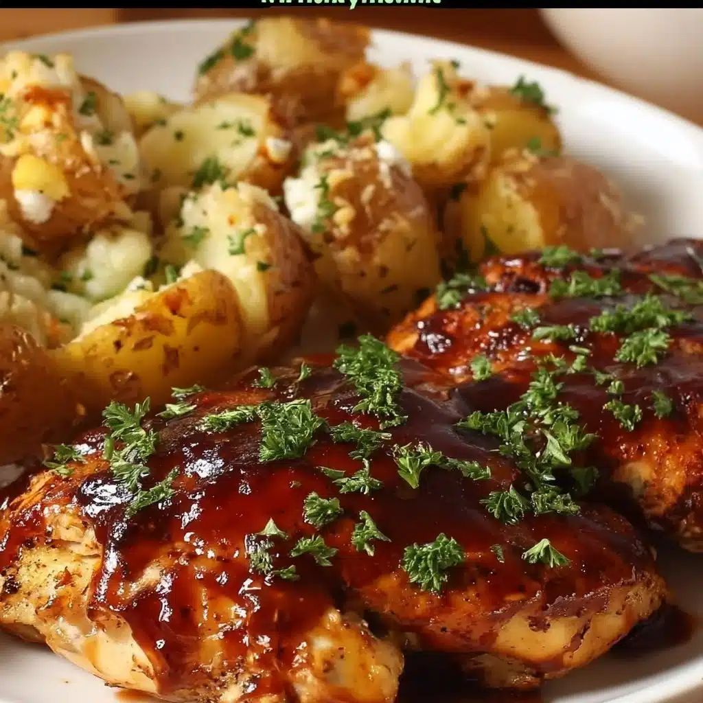 Honey BBQ Chicken with Cheesy Garlic Parmesan Potatoes