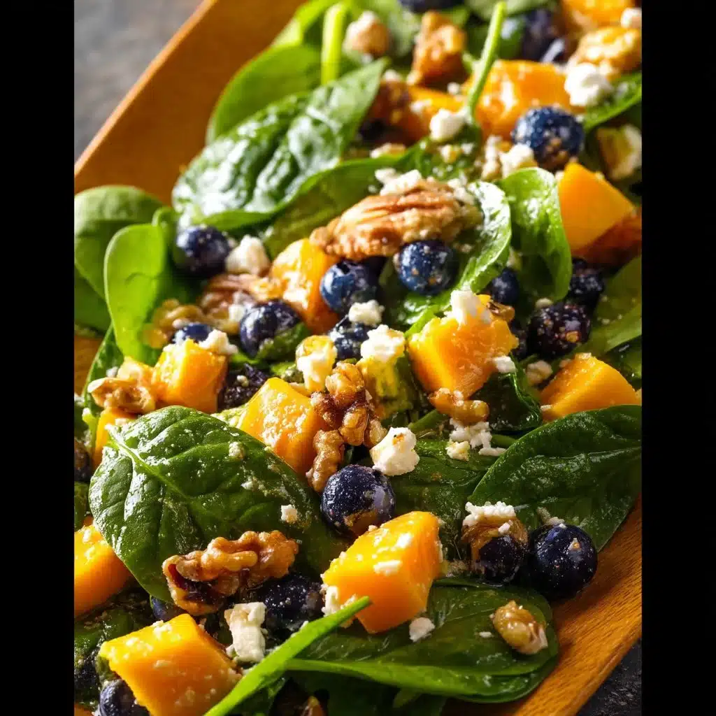 Mango and Blueberry Salad with Spinach, Walnuts, and Feta Cheese