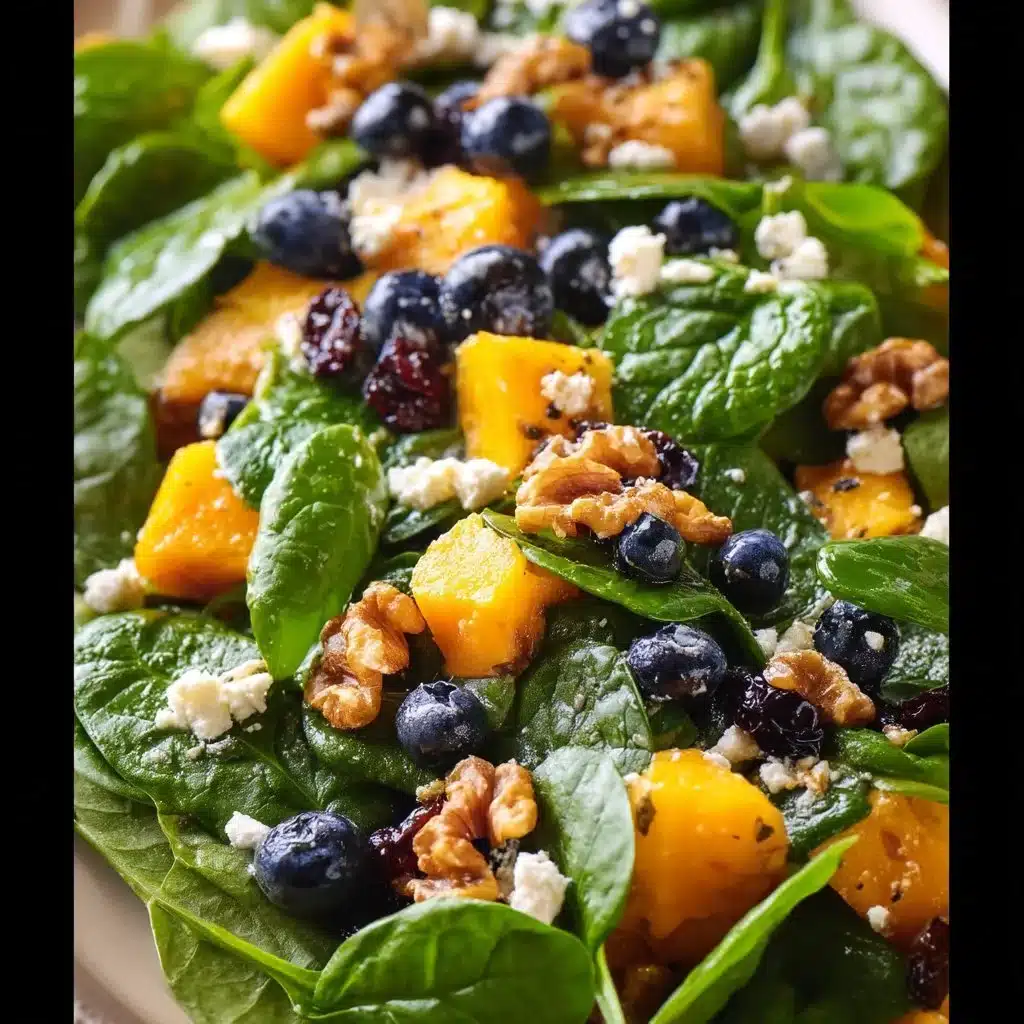 Mango and Blueberry Salad with Spinach, Walnuts, and Feta Cheese