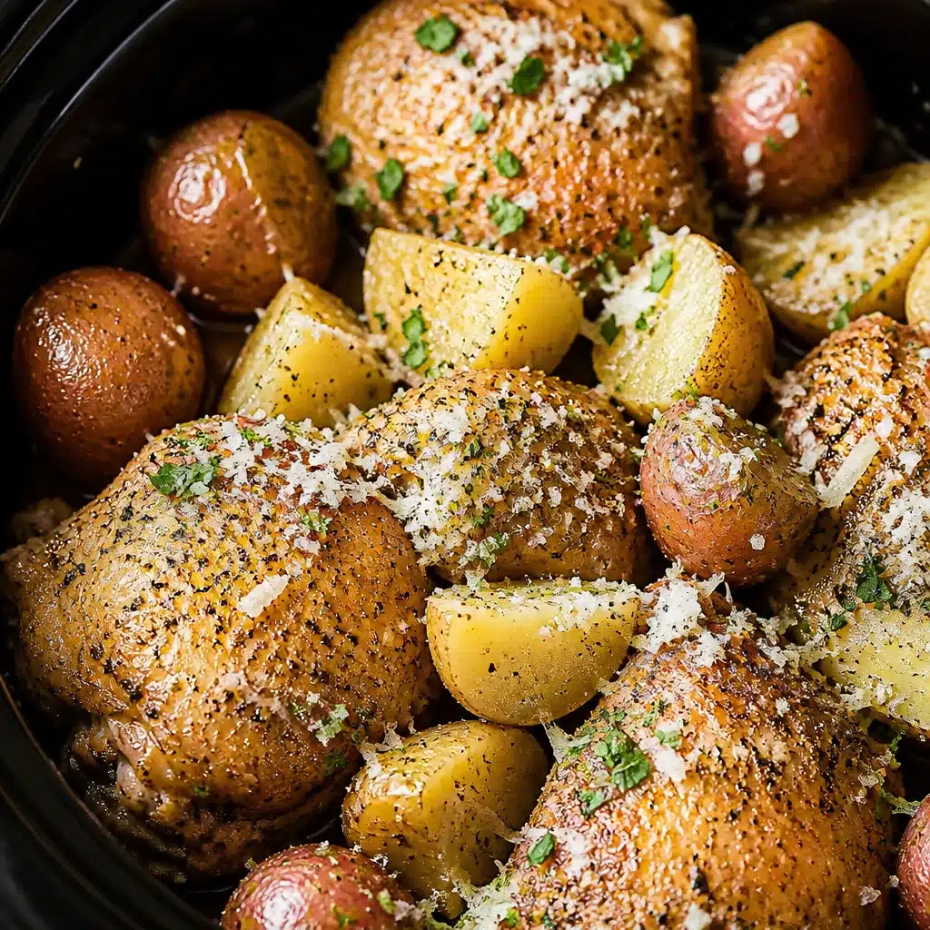 Savory Slow Cooker Garlic Parmesan Chicken and Potatoes Delight