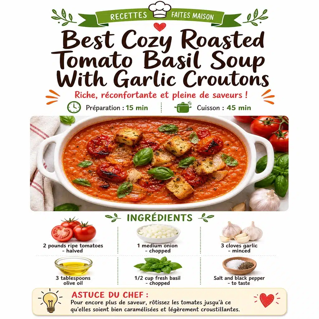 Best Cozy Roasted Tomato Basil Soup With Garlic Croutons